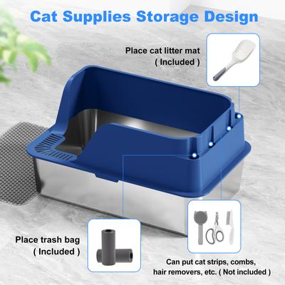 Show full view: Ellenpent Stainless Steel Leak-Proof Cat Litter Box with Lid, X-Large, Blue slide 3 of 11