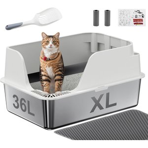 Ellenpent Stainless Steel Leak-Proof Cat Litter Box with Lid, X-Large, White