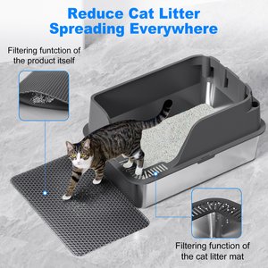 Ellenpent Stainless Steel Leak-Proof Cat Litter Box with Lid, X-Large, Gray
