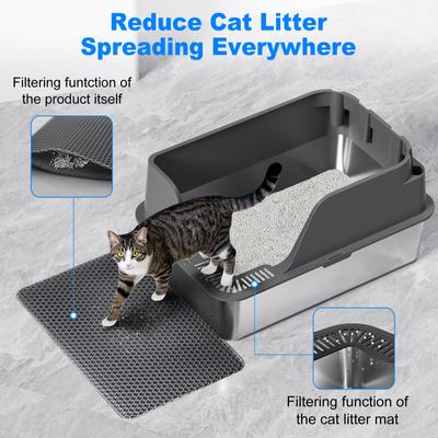 Show full view: Ellenpent Stainless Steel Leak-Proof Cat Litter Box with Lid, X-Large, Gray slide 5 of 11