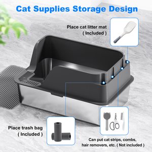 Ellenpent Stainless Steel Leak-Proof Cat Litter Box with Lid, X-Large, Gray