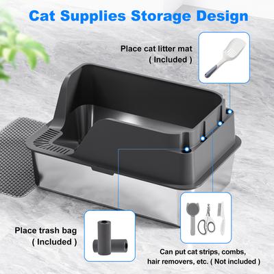 Show full view: Ellenpent Stainless Steel Leak-Proof Cat Litter Box with Lid, X-Large, Gray slide 3 of 11