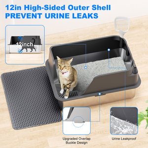 Ellenpent Stainless Steel Leak-Proof Cat Litter Box with Lid, X-Large, Gray