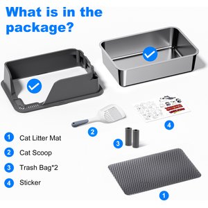 Ellenpent Stainless Steel Leak-Proof Cat Litter Box with Lid, X-Large, Gray