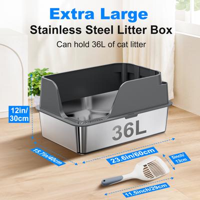 Show full view: Ellenpent Stainless Steel Leak-Proof Cat Litter Box with Lid, X-Large, Gray slide 2 of 11