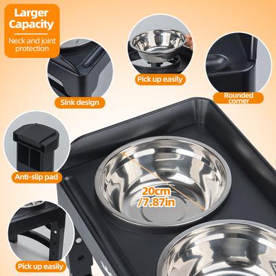 Show full view: Supet 4-Height Adjustable Stainless Steel Elevated Dog Bowls, Black slide 7 of 7