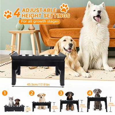 Show full view: Supet 4-Height Adjustable Stainless Steel Elevated Dog Bowls, Black slide 3 of 7