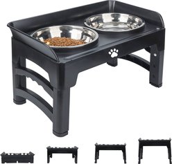 Supet 4-Height Adjustable Stainless Steel Elevated Dog Bowls, Black