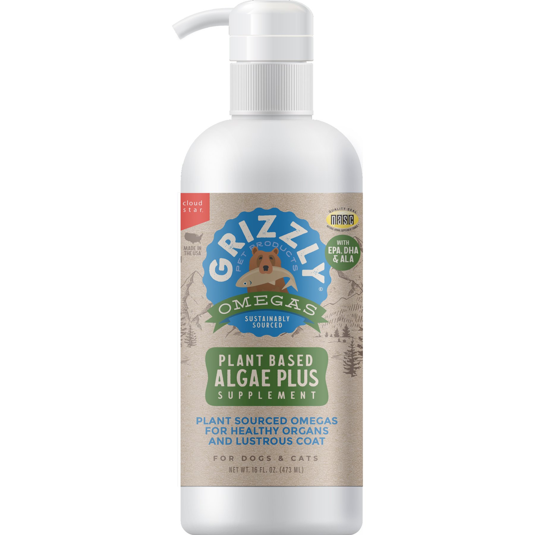 Grizzly Algal Plus Omega 3-6-9 Food Supplement for Dogs & Cats, 16-fl oz bottle