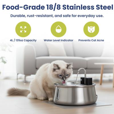 Show full view: PawsPik Stainless Steel Battery-Operated Dog & Cat Water Fountain, 4-L slide 5 of 10