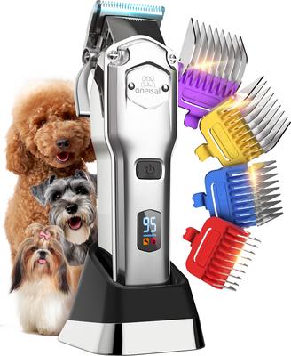 Show full view: OneIsAll RFC-676PRO Cordless & Low Noise Rechargeable Heavy-Duty Dog Grooming Kit, Silver slide 2 of 10