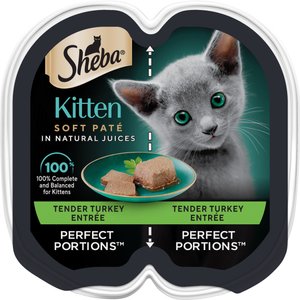Sheba Perfect Portions Kitten Turkey Entree Soft Pate Wet Cat Food Trays, 2.6-oz, case of 24