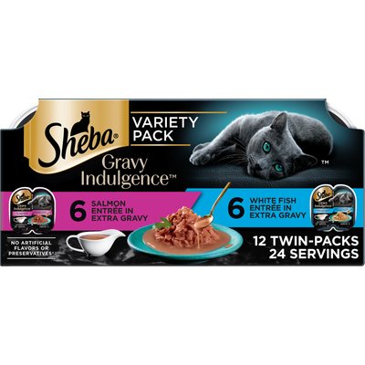 Sheba Sheba Gravy Indulgence Salmon & White Fish in Gravy Variety Pack Grain-Free Adult Wet Cat Food Trays, 2.6-oz tray, case of 12