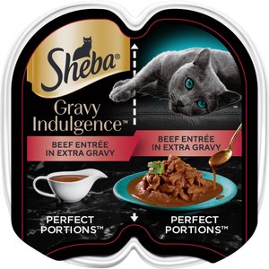 Sheba Gravy Indulgence Beef Entree in Extra Gravy Grain-Free Adult Wet Cat Food Trays, 2.6-oz tray, case of 24