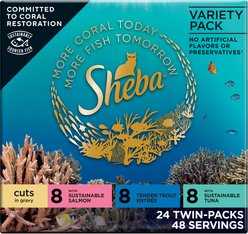 Sheba Perfect Portions Grain-Free Salmon, Trout, & Tuna Entree Variety Pack Cuts in Gravy Wet Cat Food Trays, 2.6-oz tray, case of 24