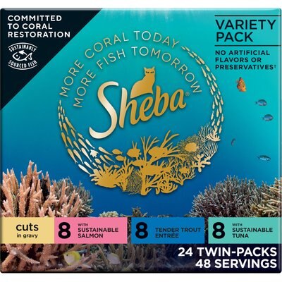 Sheba Sheba Perfect Portions Grain-Free Salmon, Trout, & Tuna Entree Variety Pack Cuts in Gravy Wet Cat Food Trays, 2.6-oz tray, case of 24