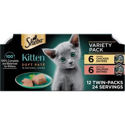 Sheba Sheba Perfect Portions Kitten Variety Pack Chicken Pate & Pate Salmon Wet Cat Food Trays, 2.6-oz tray, case of 12