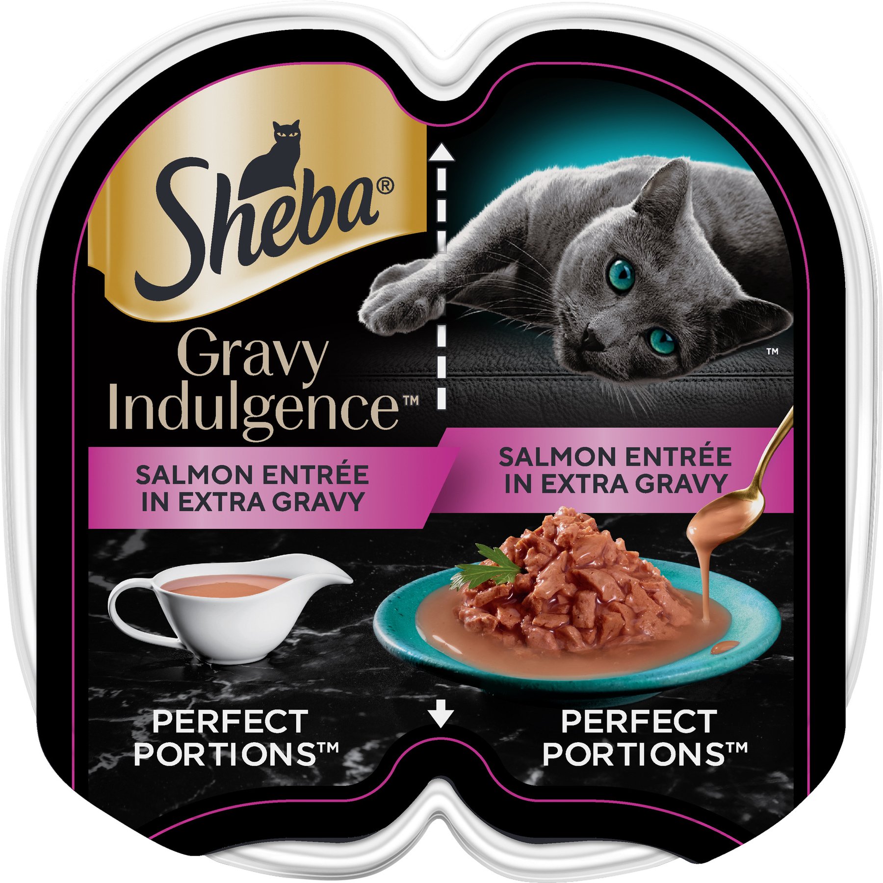 Sheba Gravy Indulgence Salmon Entree in Extra Gravy Grain-Free Adult Wet Cat Food Trays, 2.6-oz tray, case of 24