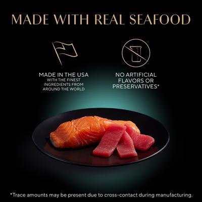 Show full view: Sheba Perfect Portions Grain-Free Salmon & Sustainable Tuna Cuts in Gravy Entree Variety Pack Adult Wet Cat Food Trays, 2.6-oz, case of 12 slide 4 of 12