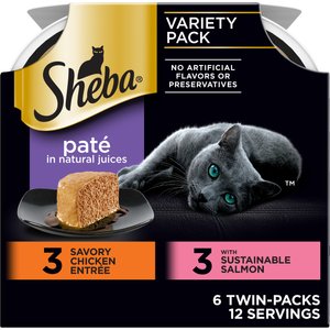 Sheba Perfect Portions Chicken & Salmon Pate Entree Variety Pack Adult Wet Cat Food Trays, 2.6-oz tray, case of 6