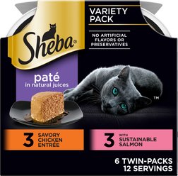 Sheba Perfect Portions Chicken & Salmon Pate Entree Variety Pack Adult Wet Cat Food Trays, 2.6-oz tra...