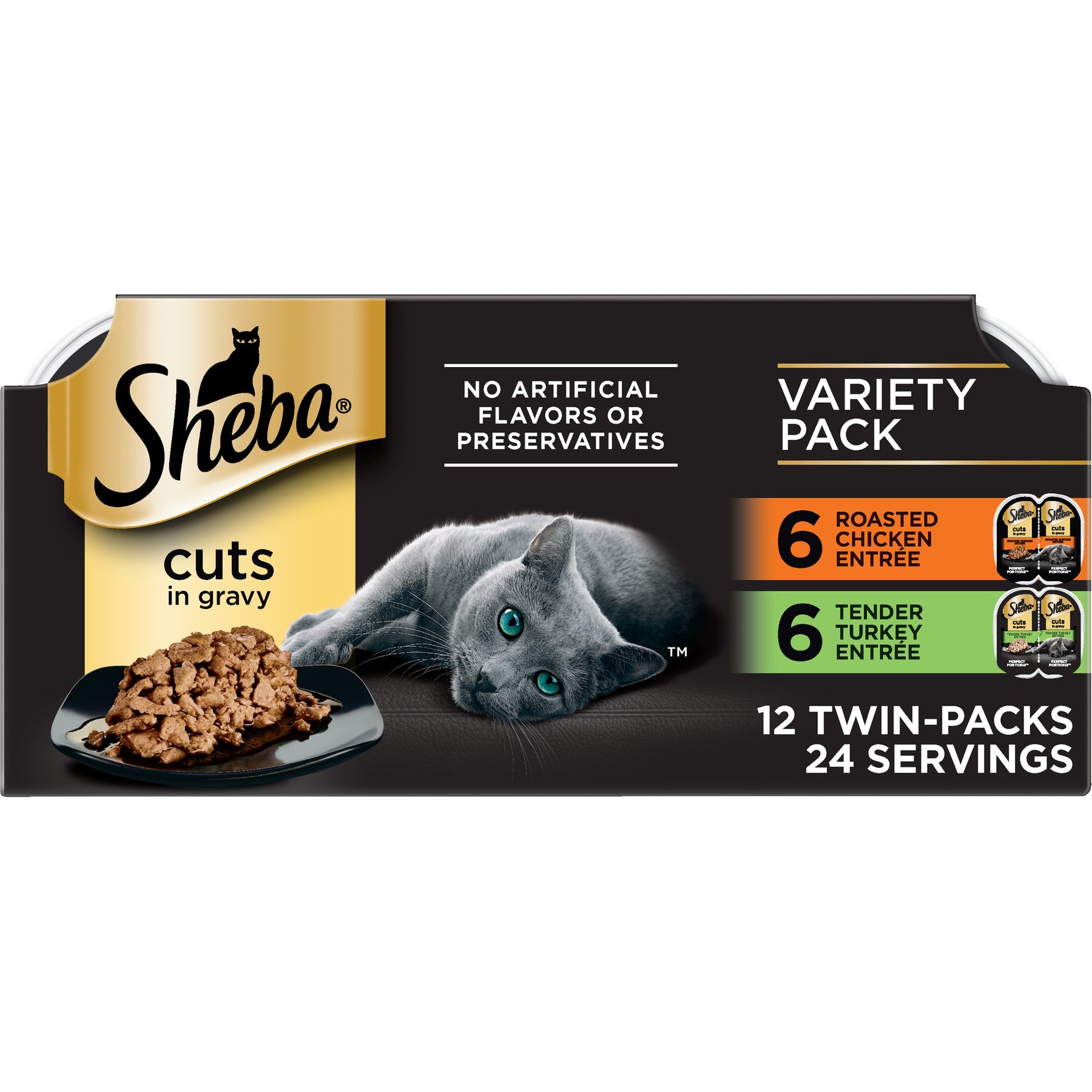 Sheba Perfect Portions Poultry Entrees Cuts in Gravy Variety Pack Adult Wet Cat Food Trays, 2.6-oz tray, case of 24