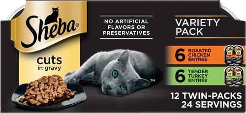 Sheba Perfect Portions Poultry Entrees Cuts in Gravy Variety Pack Adult Wet Cat Food Trays
