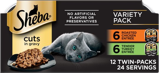 Sheba Perfect Portions Poultry Entrees Cuts in Gravy Variety Pack Adult Wet Cat Food Trays, 2.6-oz tr...