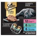 Sheba Perfect Portions Grain-Free Gourmet Salmon, Sustainable Tuna & Delicate Whitefish & Tuna Cuts in Gravy Variety Pack Adult Wet Cat Food Trays, 2.6-oz, case of 24