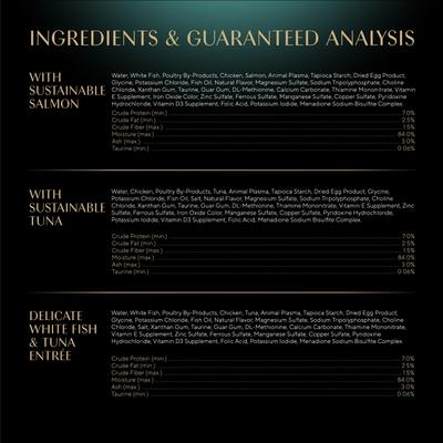 Show full view: Sheba Perfect Portions Grain-Free Gourmet Salmon, Sustainable Tuna & Delicate Whitefish & Tuna Cuts in Gravy Variety Pack Adult Wet Cat Food Trays, 2.6-oz, case of 24 slide 7 of 11