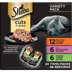 Sheba Perfect Portions Roasted Chicken, Gourmet Salmon & Tender Turkey Cuts in Gravy Variety Pack Grain-Free Adult Wet Cat Food Trays, 2.6-oz, case of 24