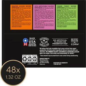 Sheba Perfect Portions Grain-Free Roasted Chicken, Gourmet Salmon & Tender Turkey Cuts in Gravy Variety Pack Adult Wet Cat Food Trays, 1.3-oz, case of 24 twin-packs