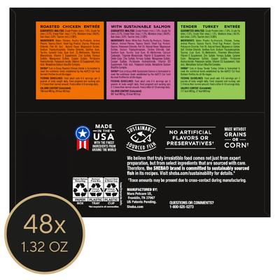 Show full view: Sheba Perfect Portions Roasted Chicken, Gourmet Salmon & Tender Turkey Cuts in Gravy Variety Pack Grain-Free Adult Wet Cat Food Trays, 2.6-oz, case of 24 slide 3 of 11