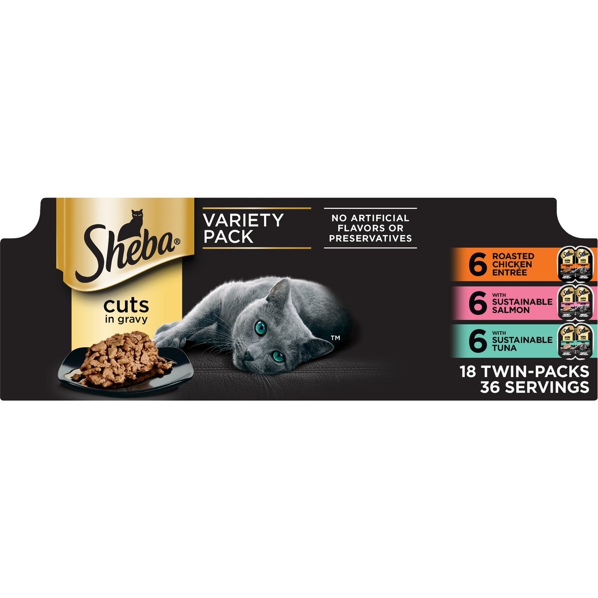 Sheba Multipack Chicken, Salmon & Tuna Cat Food, 2.6-oz, 18 twin-packs