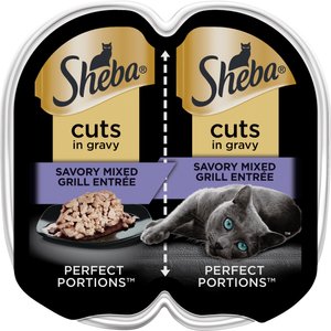 Sheba Perfect Portions Grain-Free Savory Mixed Grill Cuts in Gravy Entree Adult Wet Cat Food Trays, 2.6-oz tray, case of 24