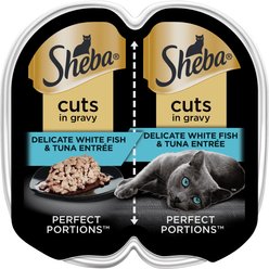 Sheba Perfect Portions Grain-Free Delicate Whitefish & Tuna Cuts in Gravy Entree Adult Wet Cat Food Trays, 2.6-oz tray, case of 24