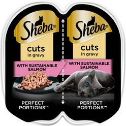 Sheba Perfect Portions Grain-Free Sustainable Salmon Cuts in Gravy Entree Adult Wet Cat Food Trays, 2.6-oz tray, case of 24
