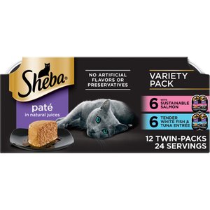 Sheba Perfect Portions Grain-Free Seafood Entrees Pate Variety Pack Adult Wet Cat Food Trays, 2.6-oz tray, case of 12