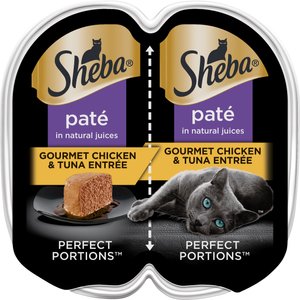 Sheba Perfect Portions Grain-Free Gourmet Chicken & Tuna Pate Entree Adult Wet Cat Food Trays, 2.6-oz, case of 24
