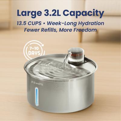 Show full view: PawsPik PureFlow MAX Stainless Steel Curve Dog & Cat Water Fountain, 3.2-liter slide 9 of 12