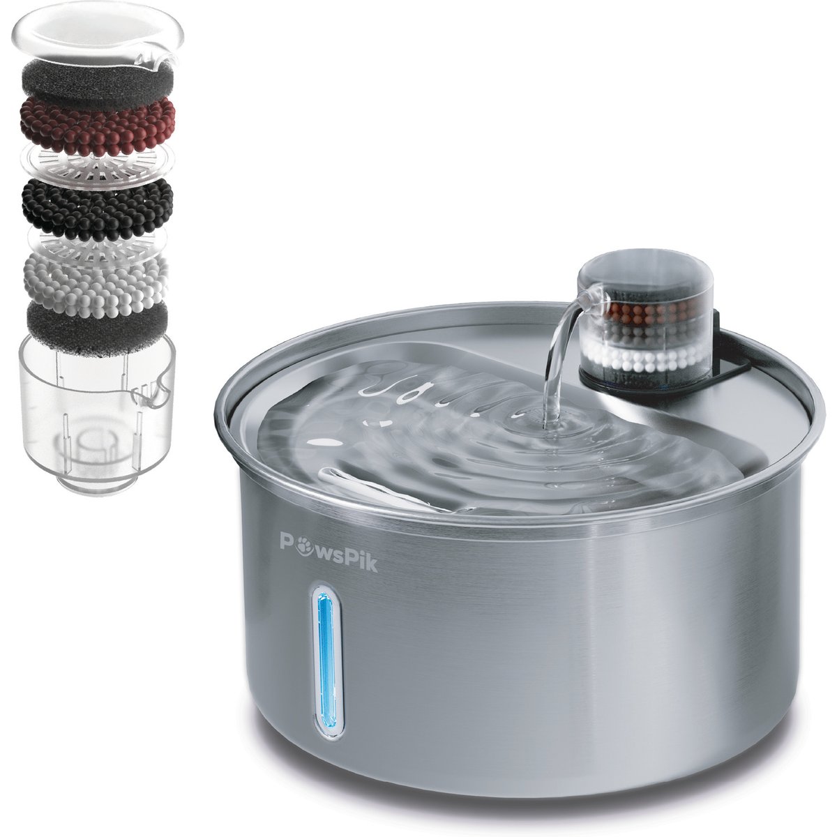 PawsPik PureFlow MAX Stainless Steel Curve Dog & Cat Water Fountain, 3.2-liter