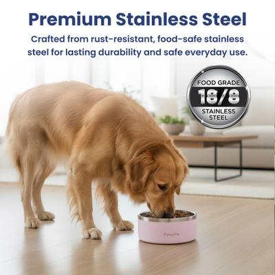 Show full view: PawsPik Stainless Steel Double Wall Slow-Feed Puzzle Dog Bowl, Cherry Blossom Pink, 64-oz slide 4 of 11