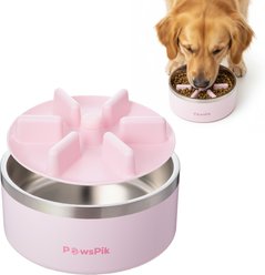 PawsPik Stainless Steel Double Wall Slow-Feed Puzzle Dog Bowl, Cherry Blossom Pink, 64-oz