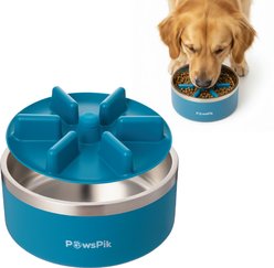 PawsPik Stainless Steel Double Wall Slow-Feed Puzzle Dog Bowl, Midnight Summit Blue, 64-oz
