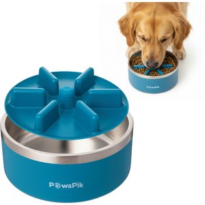 PawsPik Stainless Steel Double Wall Slow-Feed Puzzle Dog Bowl, Midnight Summit Blue, 64-oz