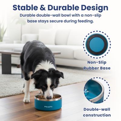 Show full view: PawsPik Stainless Steel Double Wall Slow-Feed Puzzle Dog Bowl, Midnight Summit Blue, 64-oz slide 5 of 10
