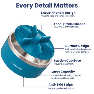 Show full view: PawsPik Stainless Steel Double Wall Slow-Feed Puzzle Dog Bowl, Midnight Summit Blue, 64-oz slide 6 of 10