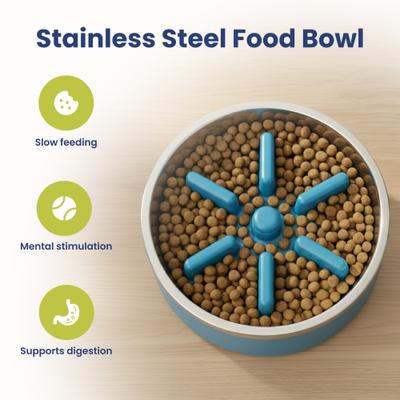 Show full view: PawsPik Stainless Steel Double Wall Slow-Feed Puzzle Dog Bowl, Midnight Summit Blue, 64-oz slide 2 of 10