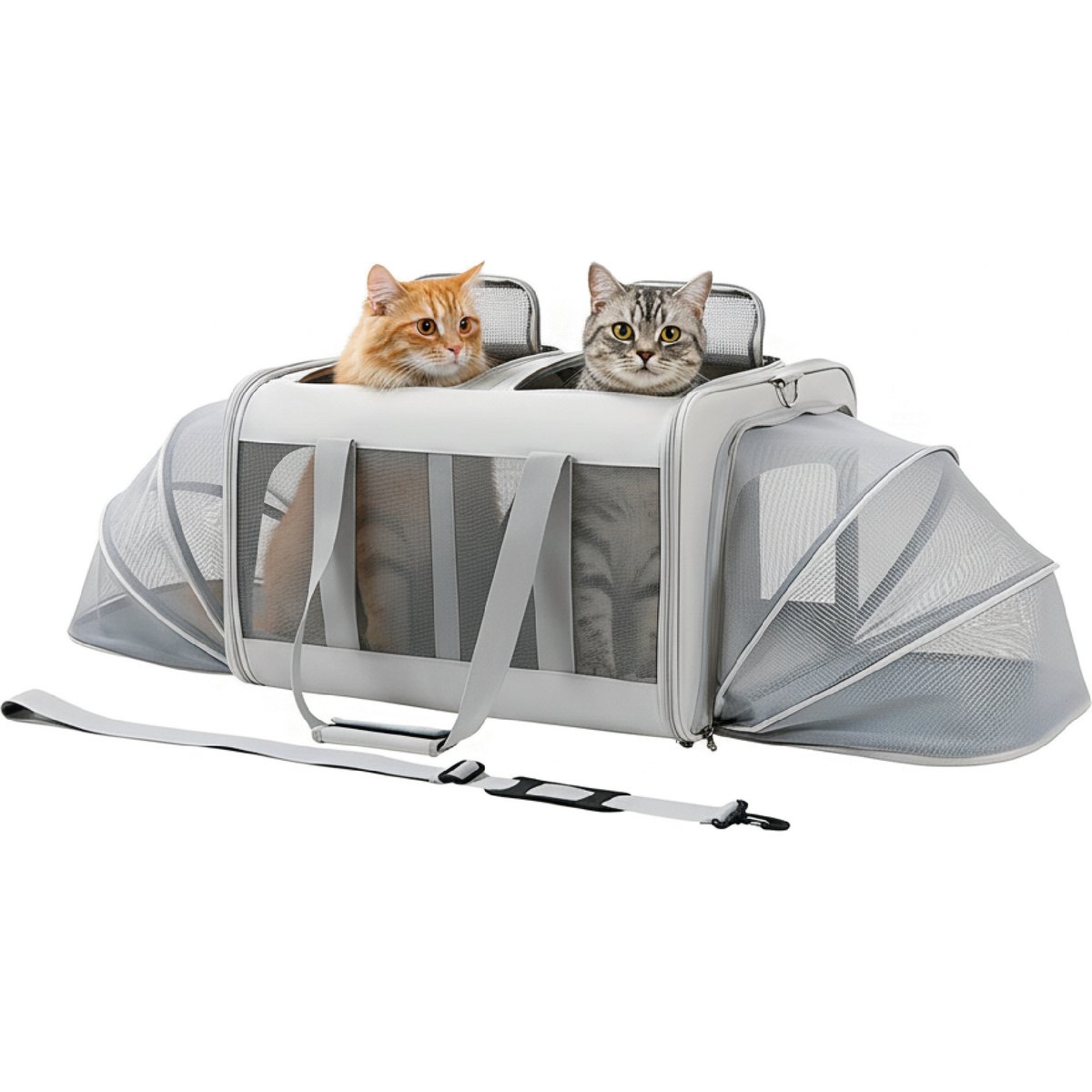 PawsPik Portable Dual-Pet Dog & Cat Carrier, Light Gray