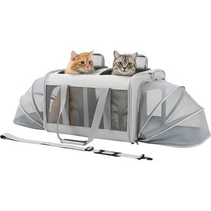 PawsPik Portable Dual-Pet Dog & Cat Carrier, Light Gray